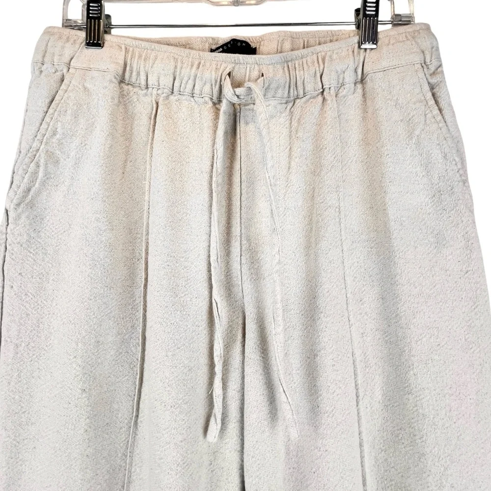 ASOS Design Wide Straight Leg Pants Pintuck Cotton Linen Blend Neutral Unisex M - Picture 3 of 7